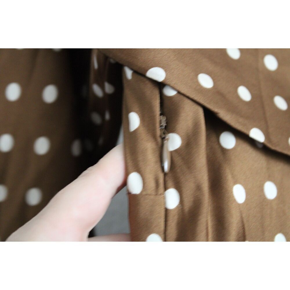 Emory Park brown white polka dot long sleeve mini dress large new - Picture 4 of 10